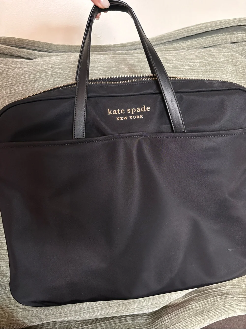 kate spade black nylon laptop brief with leather handles and removable strap